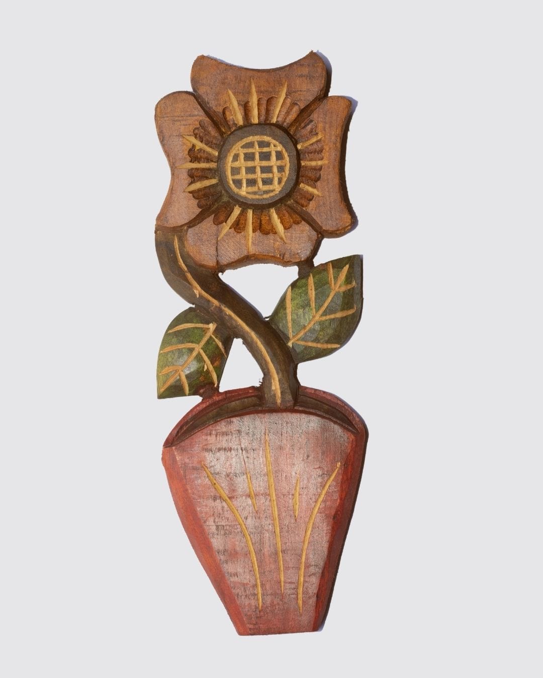 Figura Vaso com Flor G Entalhada na Madeira 14