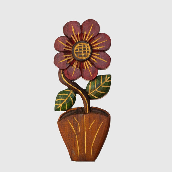 Figura Vaso com Flor G Entalhada na Madeira 14