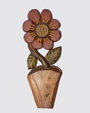 Figura Vaso com Flor G Entalhada na Madeira 16