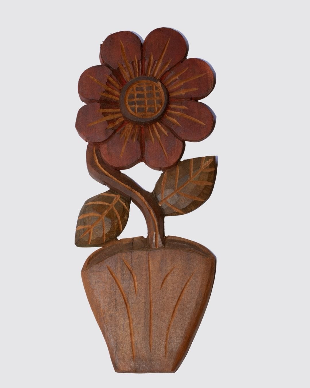 Figura Vaso com Flor G Entalhada na Madeira 17