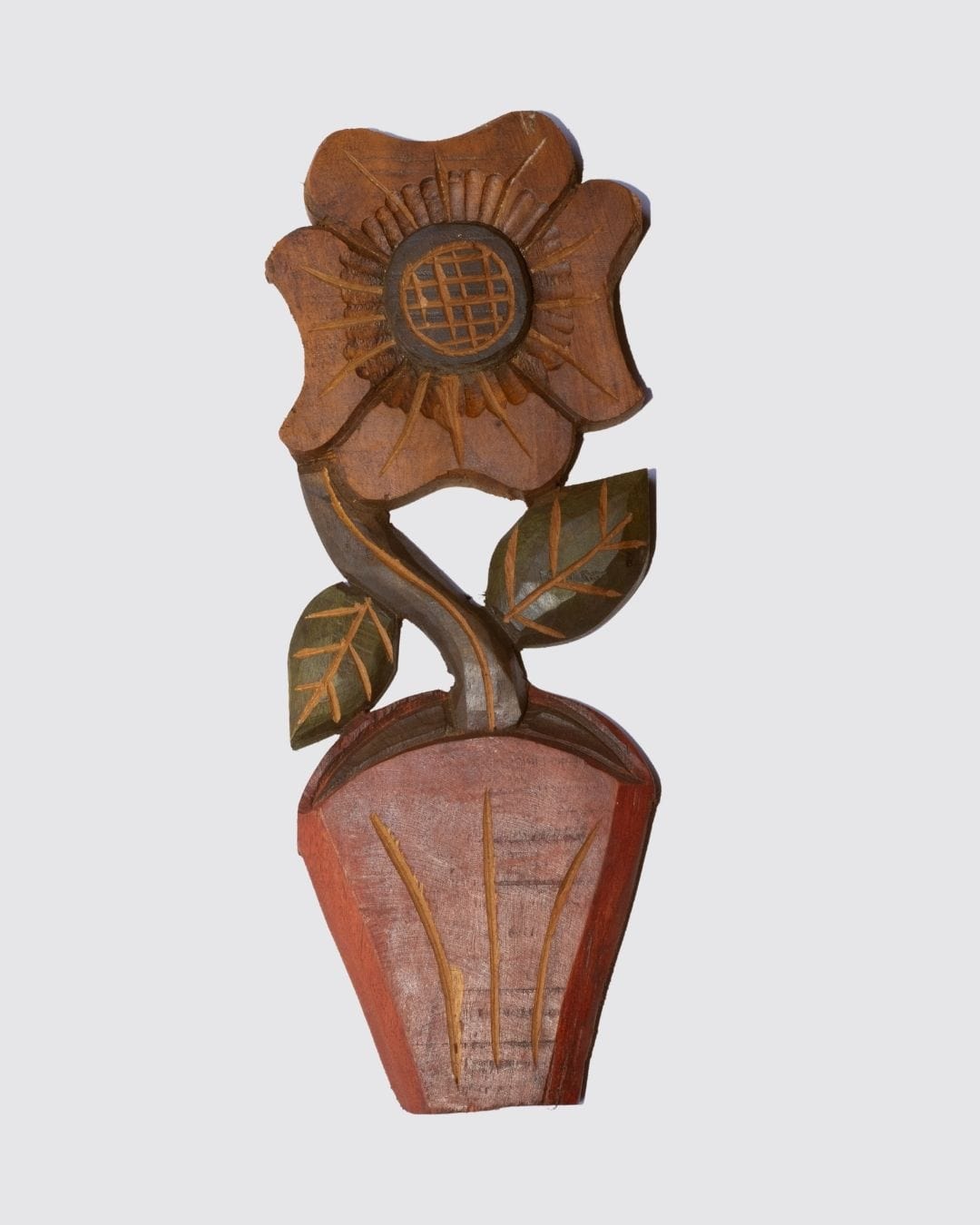 Figura Vaso com Flor P Entalhada na Madeira 01