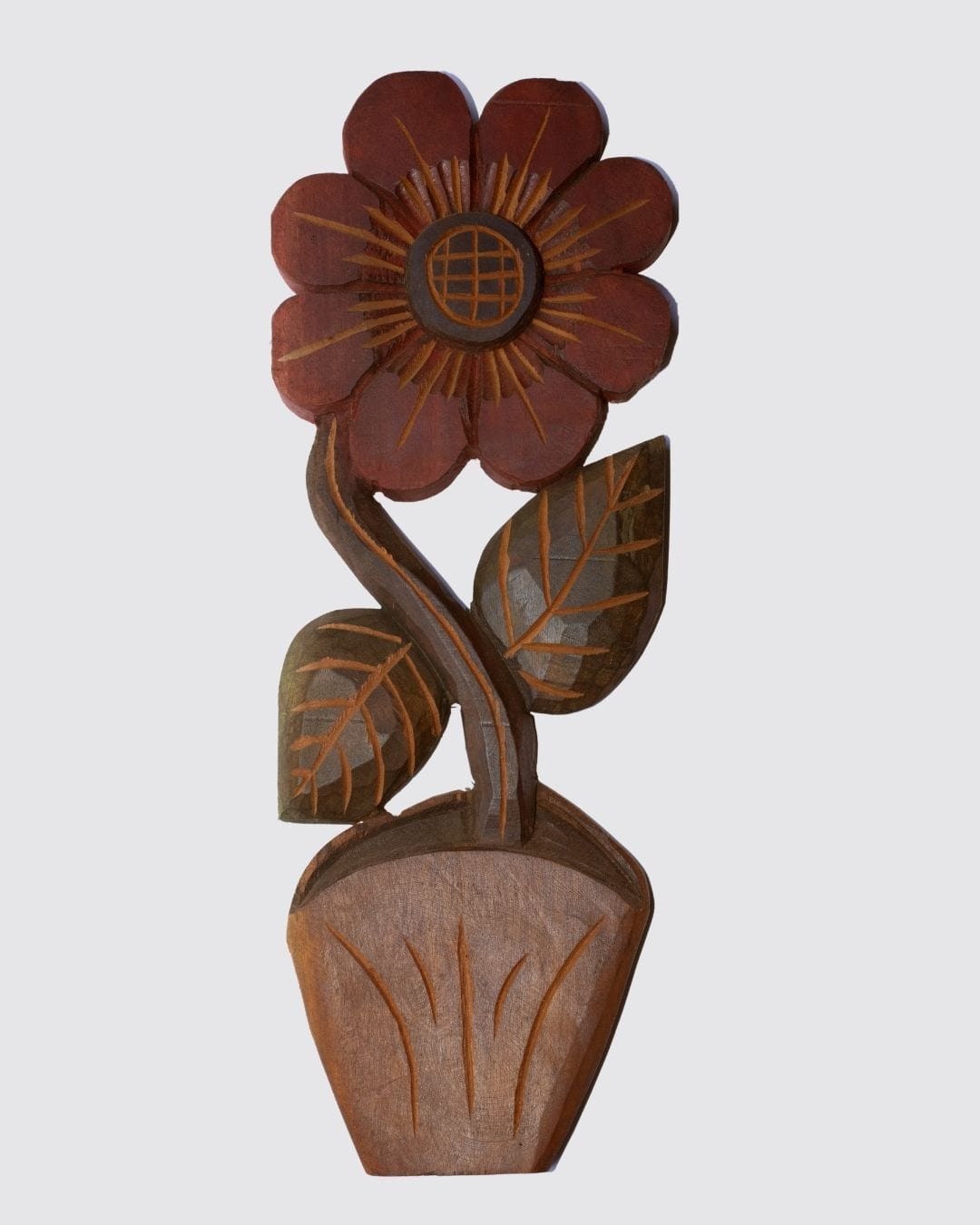 Figura Vaso com Flor P Entalhada na Madeira 03