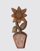 Figura Vaso com Flor P Entalhada na Madeira 04