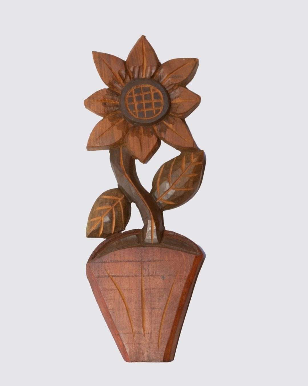 Figura Vaso com Flor P Entalhada na Madeira 05