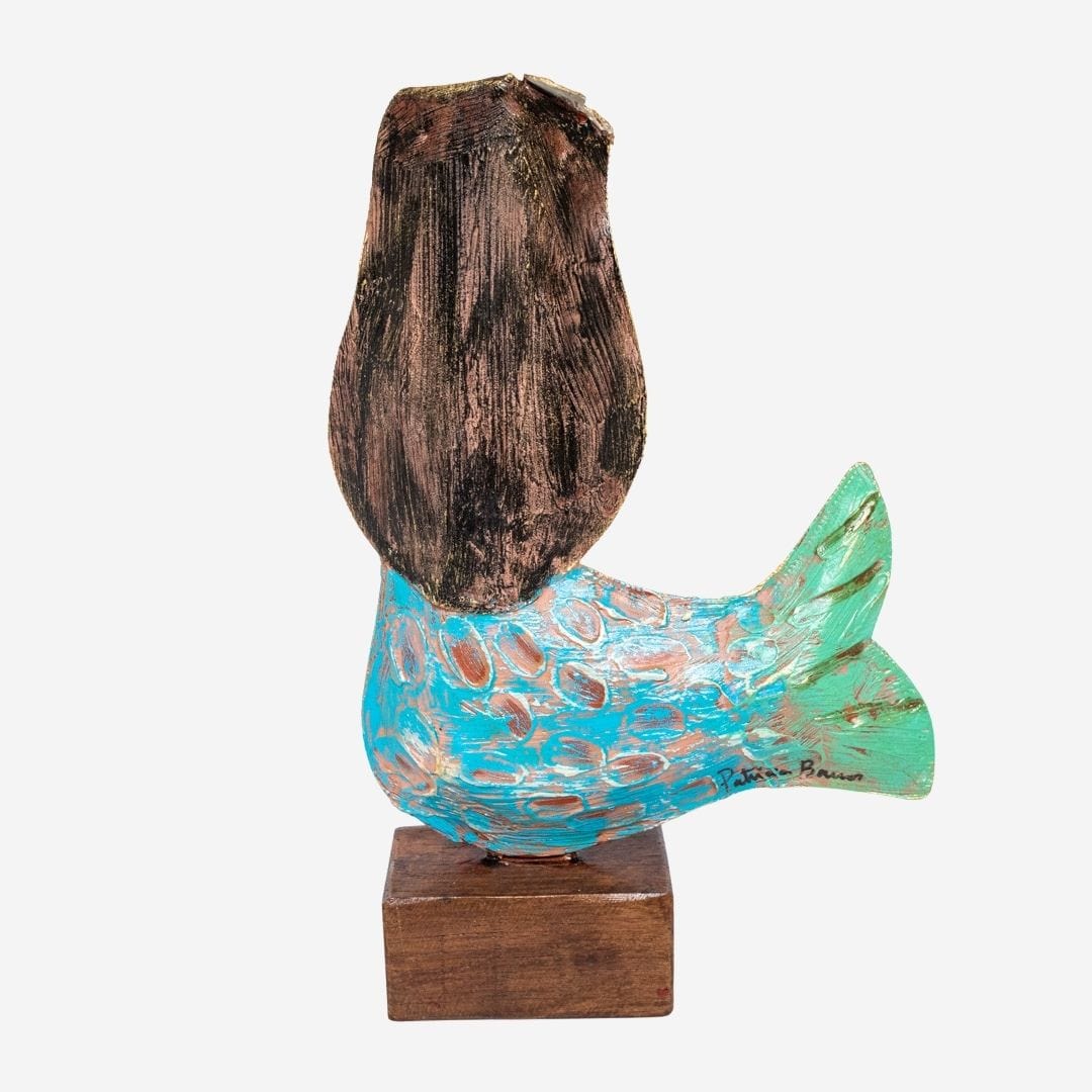 Imagem Sereia em Metal com Base em Madeira