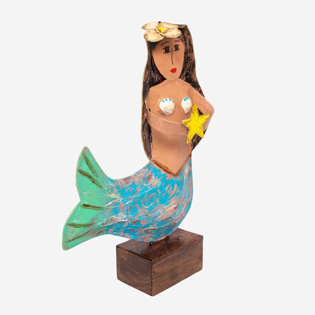 Imagem Sereia em Metal com Base em Madeira