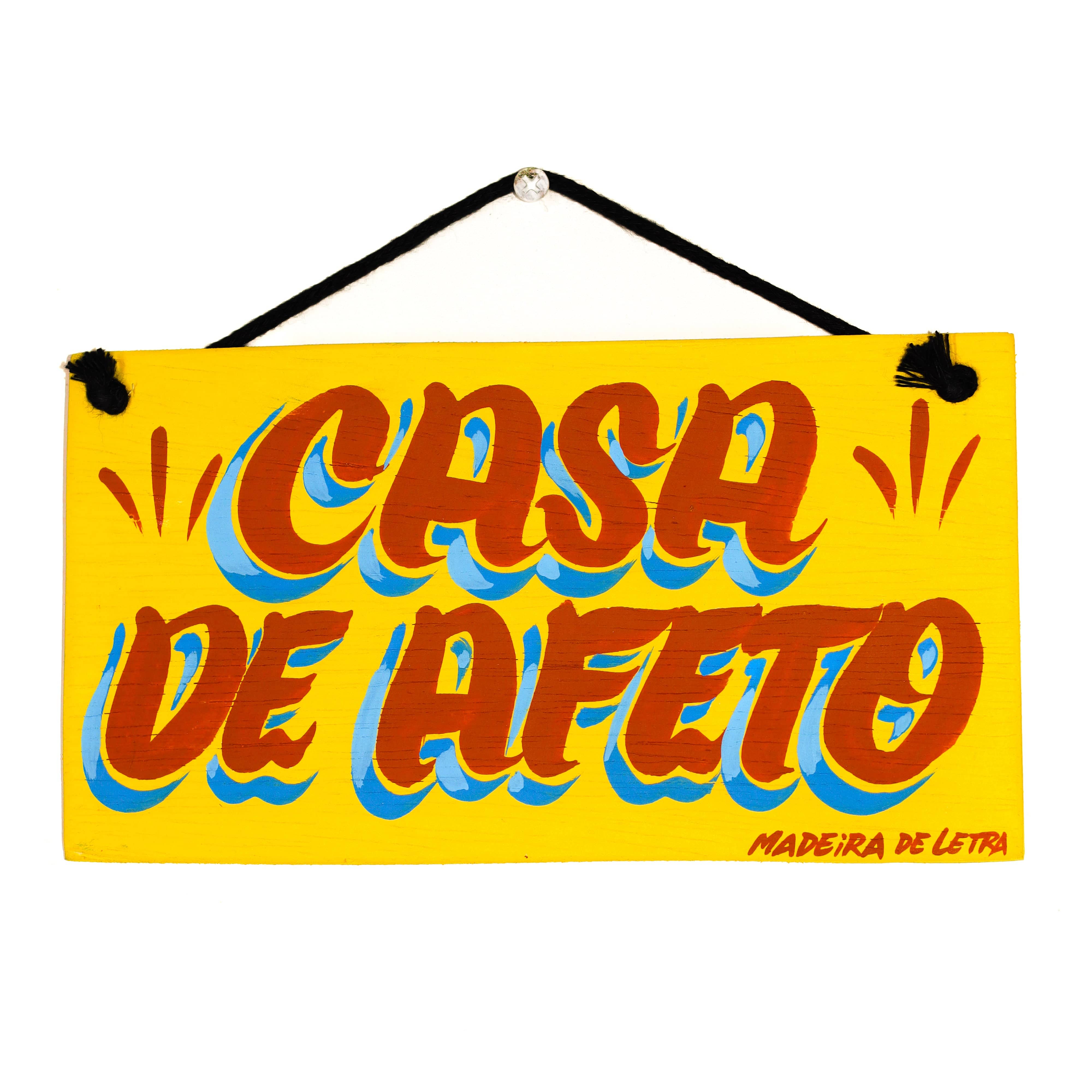 Placa Casa De Afeto em Madeira 20X11