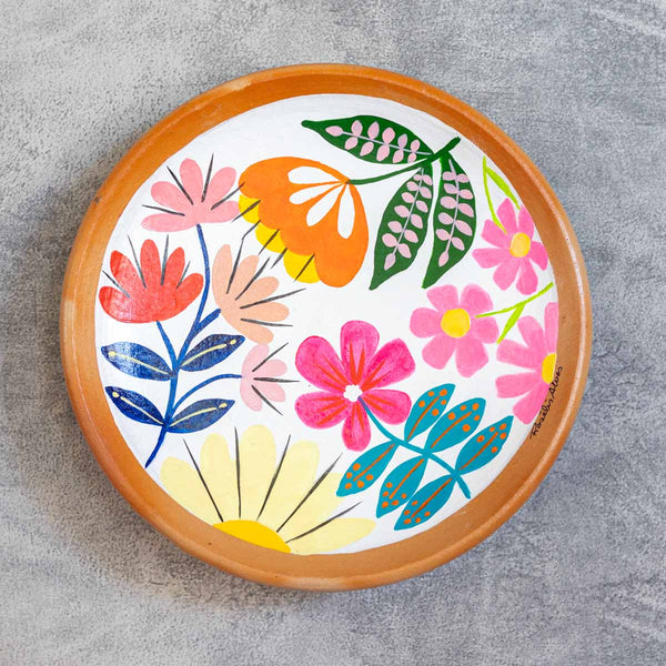 Prato de Cerâmica com Pintura Floral 22 cm