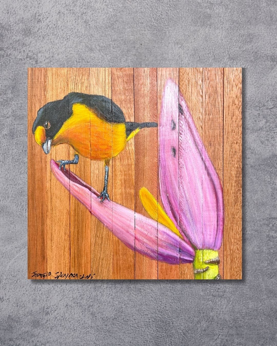 Quadro Decorativo Pássaro Guriatã Bananeira 30 X 30 cm