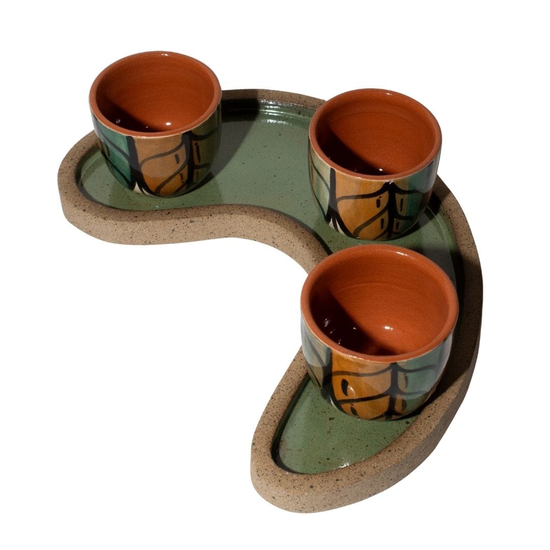 Trio Meia Lua com 3 Copos em Cerâmica