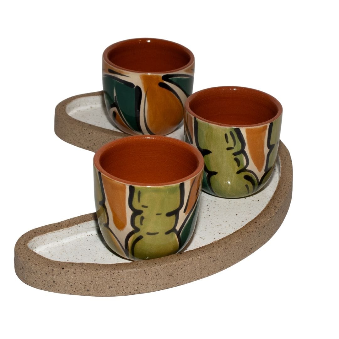 Trio Meia Lua com 3 Copos em Cerâmica
