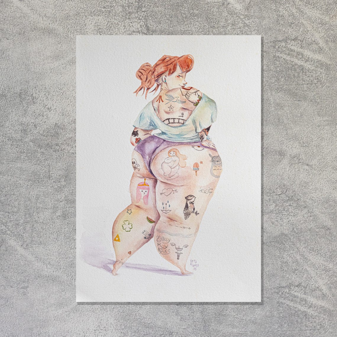 Pintura em Aquarela A Tatuada 1 30 x 42,5 cm