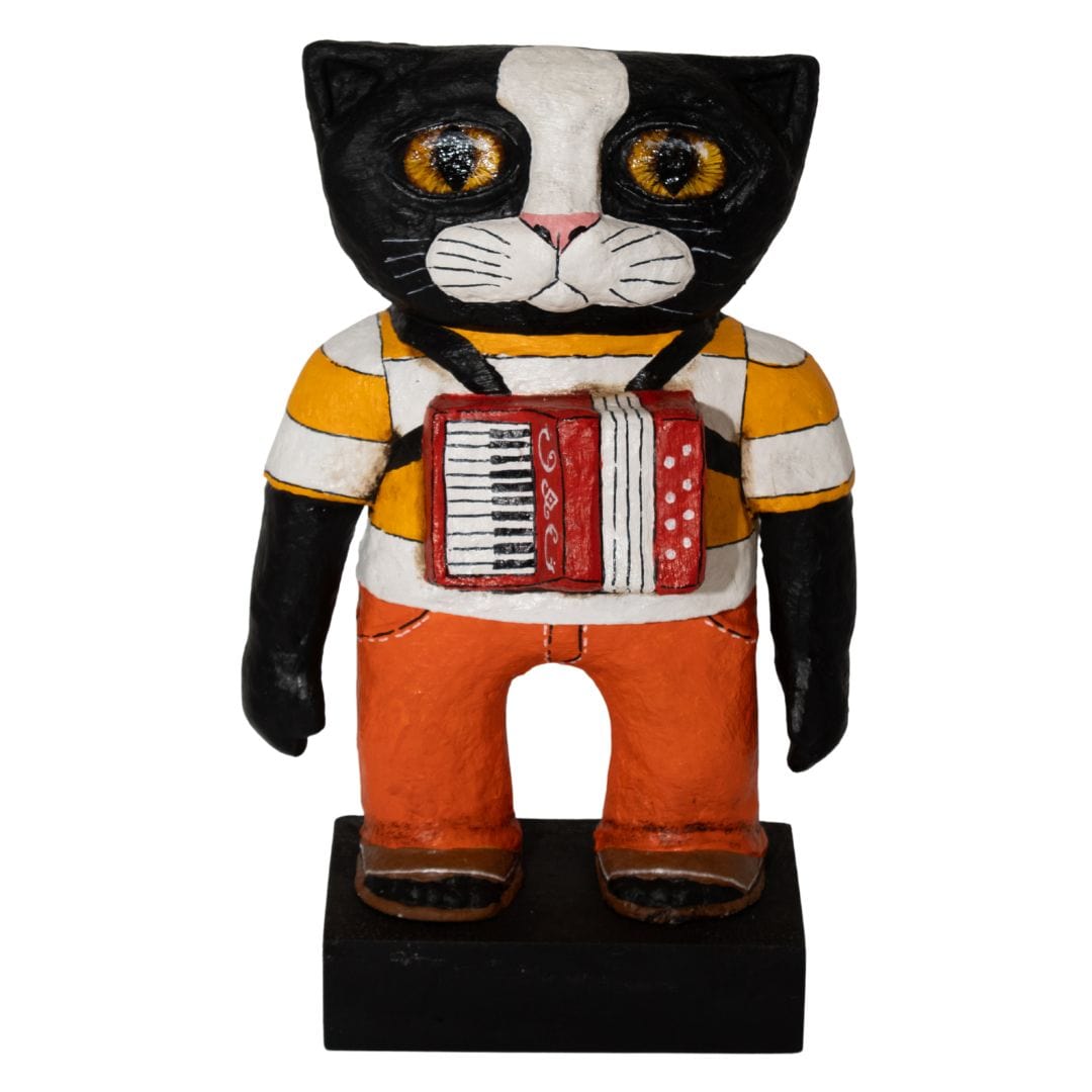 Escultura Gato Sanfoneiro em Papel Machê