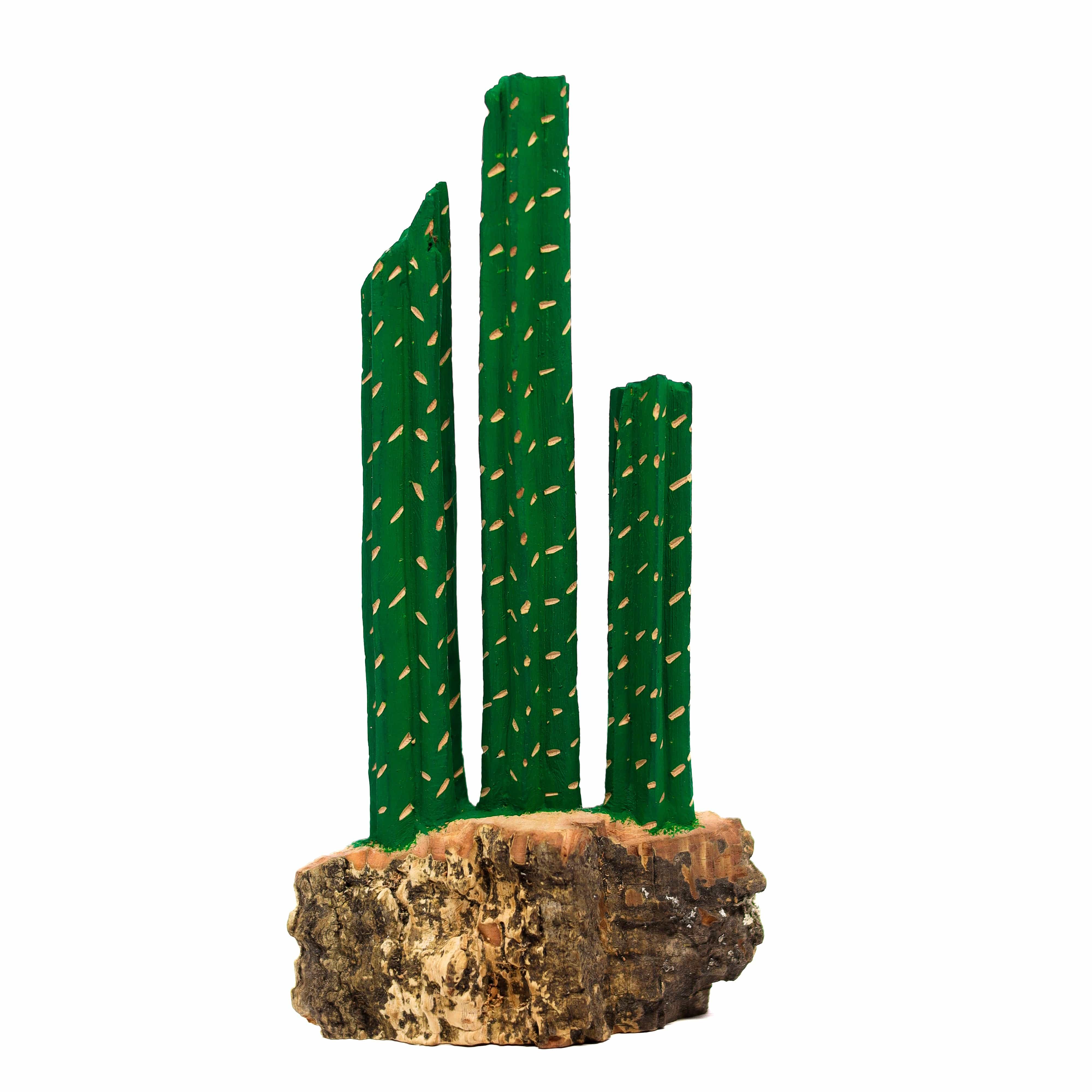 Escultura  Cacto Talhado na Madeira CMS G