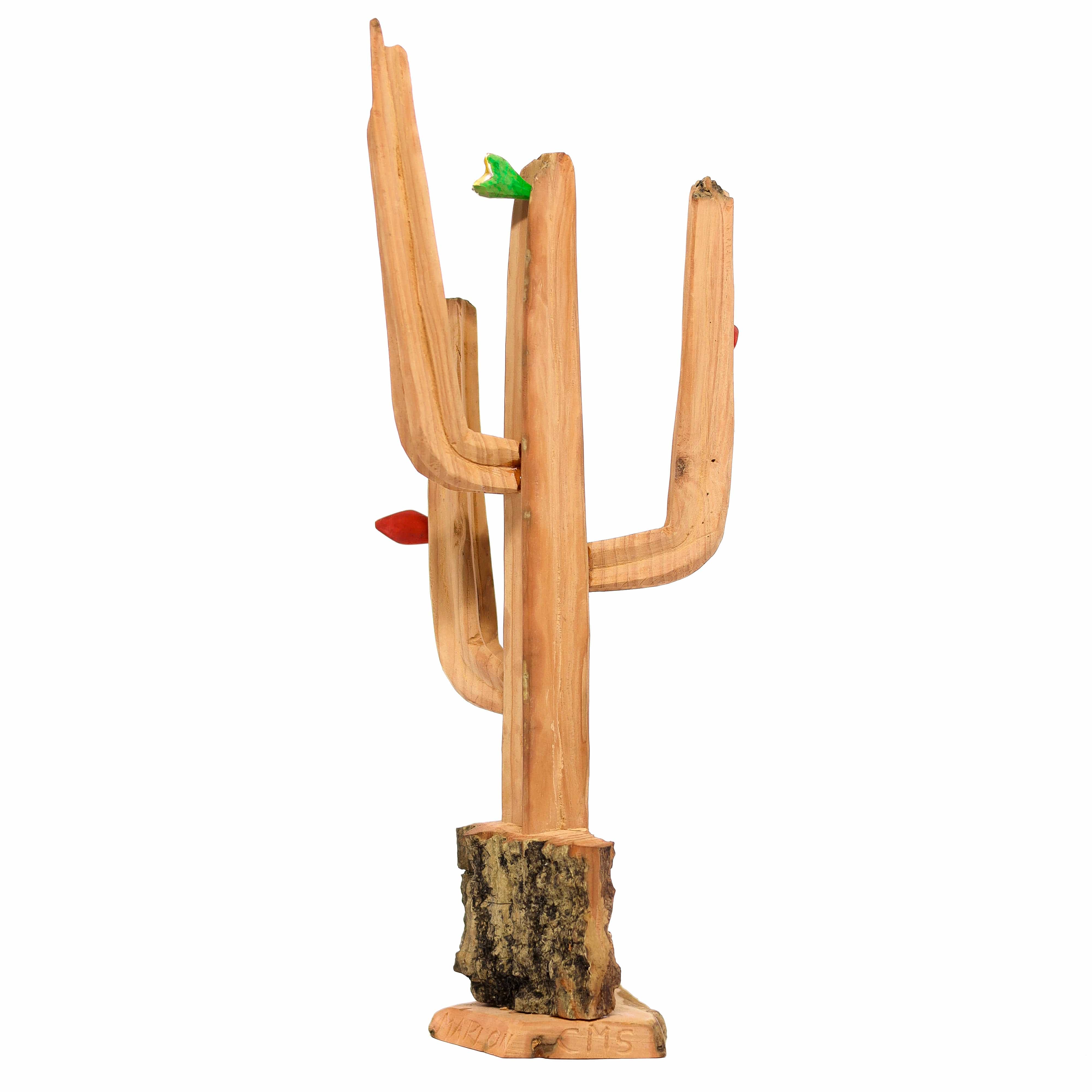 Escultura  Cacto Talhado na Madeira CMS G