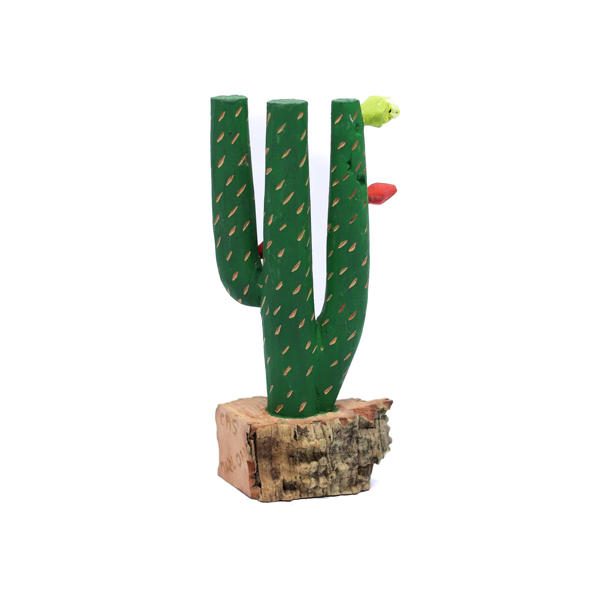 Escultura Cacto Talhado na Madeira CMS M 07