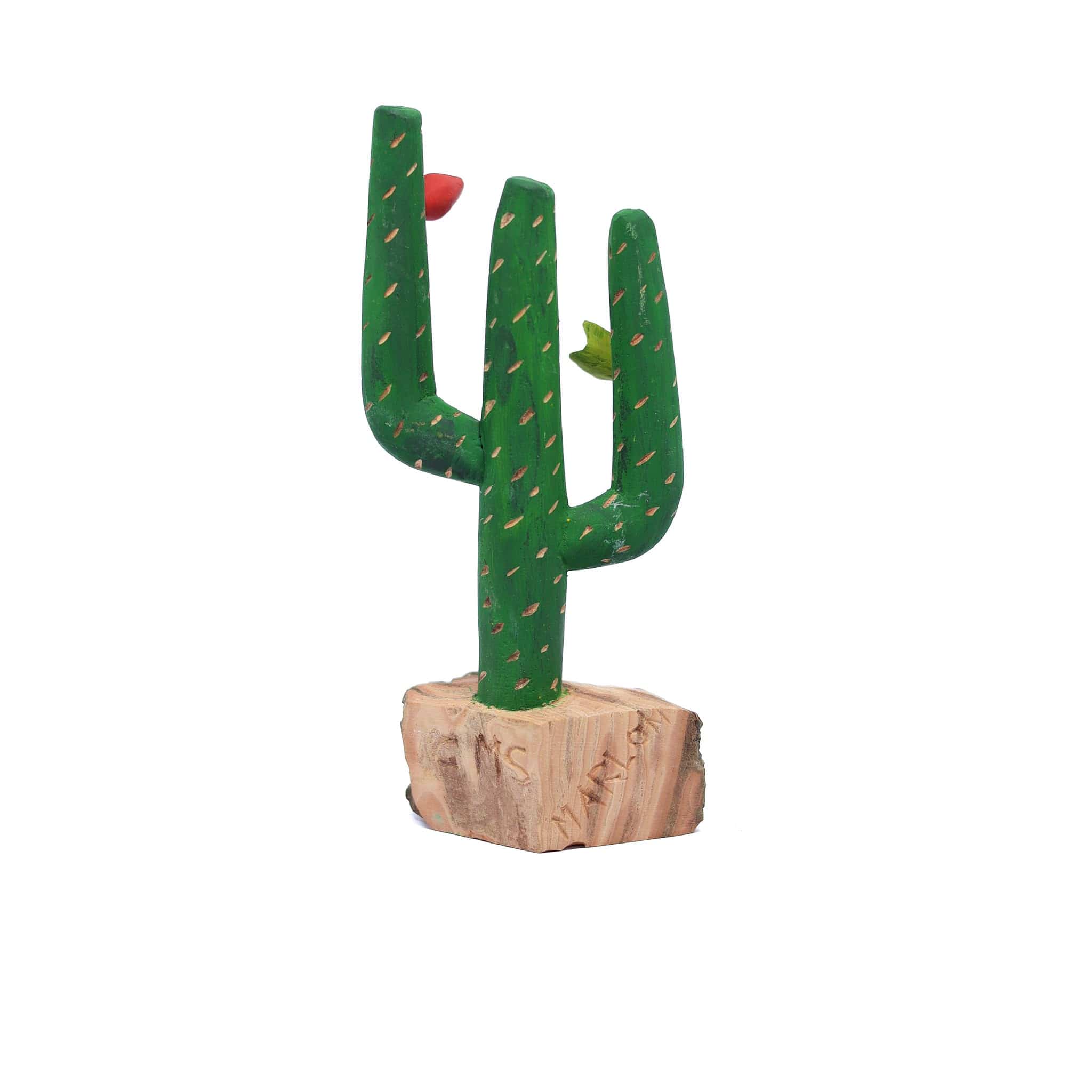 Escultura Cacto Talhado na Madeira CMS M 08