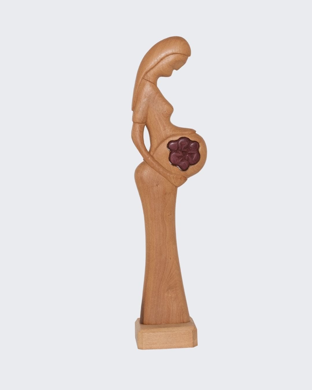 Escultura Gestante Madeira Trigêmeos