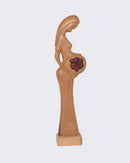 Escultura Gestante Madeira Trigêmeos