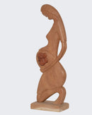 Escultura Gestante Madeira gêmeos ajoelhada G