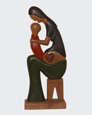 Escultura Gestante Madeira sentada beijando color G