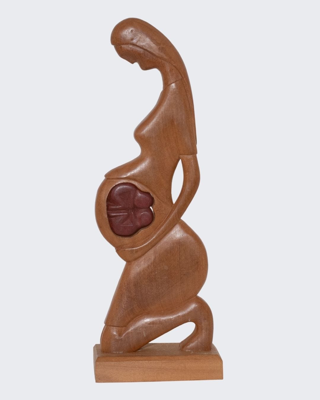 Escultura Gestante Madeira gêmeos ajoelhada G