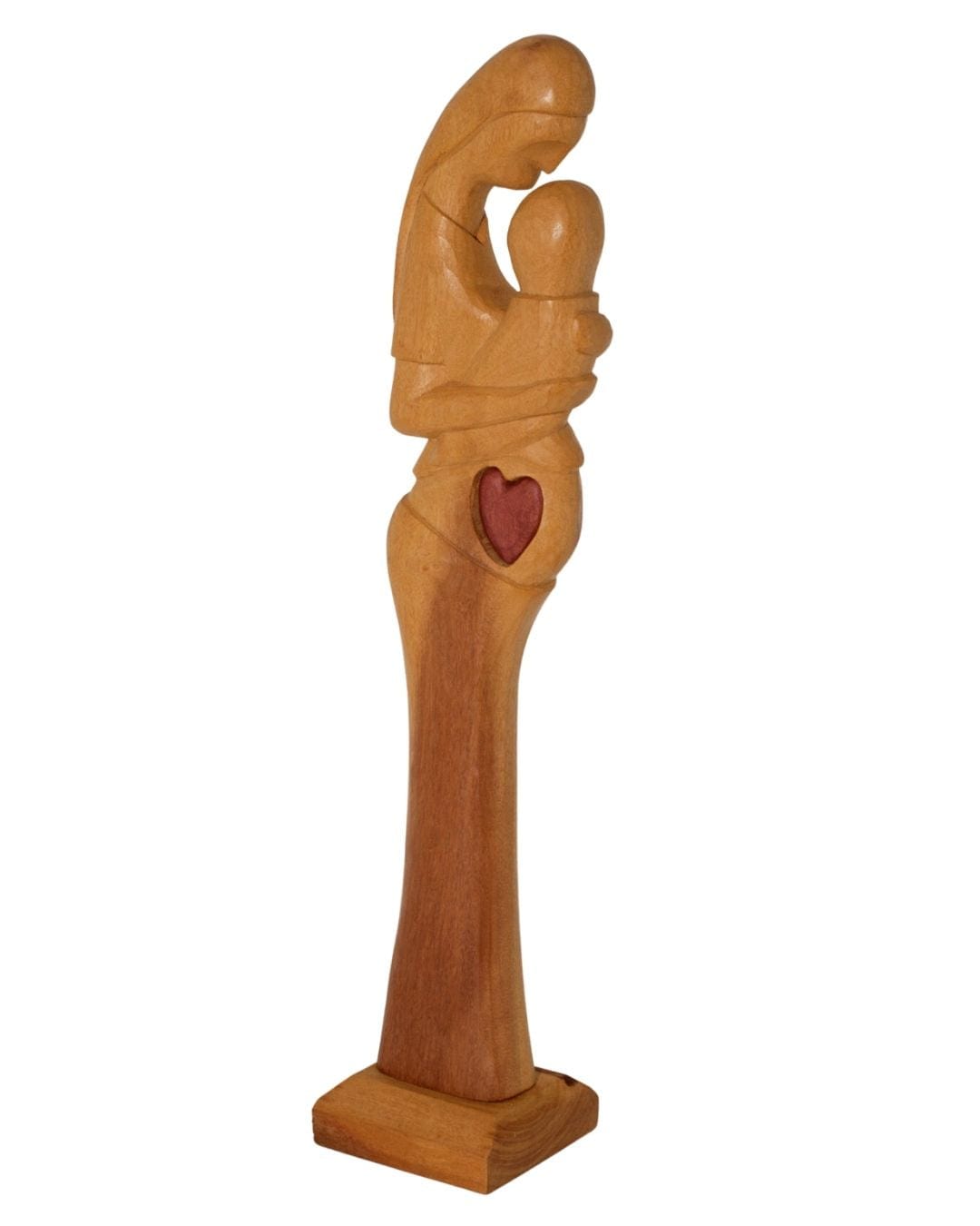 Escultura Gestante Madeira beijando cabeça coração