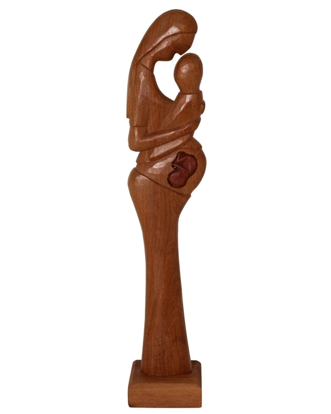 Escultura Gestante Madeira beijando cabeça