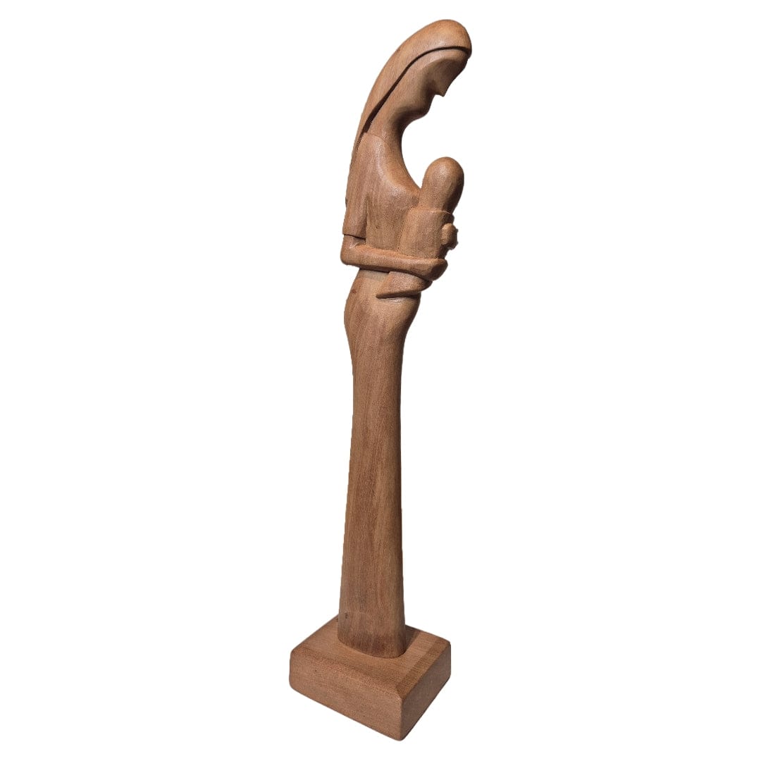 Escultura Gestante Madeira amamentando