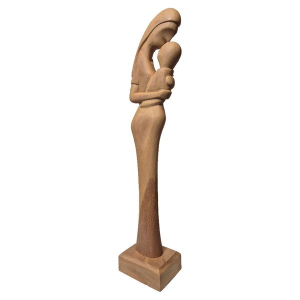 Escultura Gestante Madeira beijando a cabeça