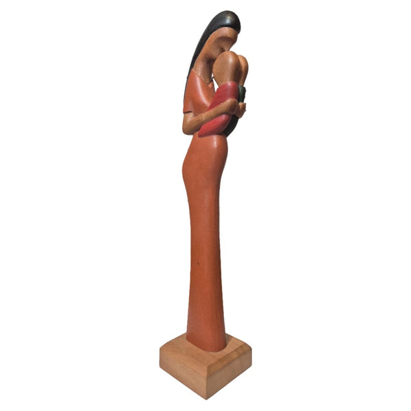 Escultura Gestante Madeira com dois bebês color