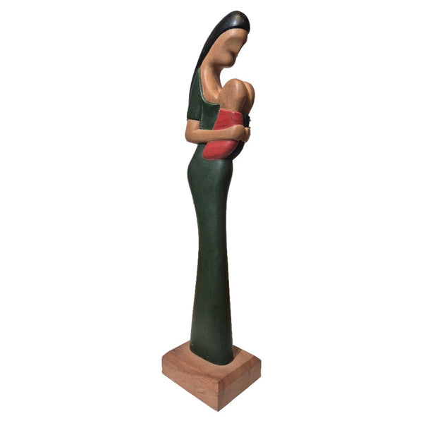 Escultura Gestante Madeira com dois bebês color
