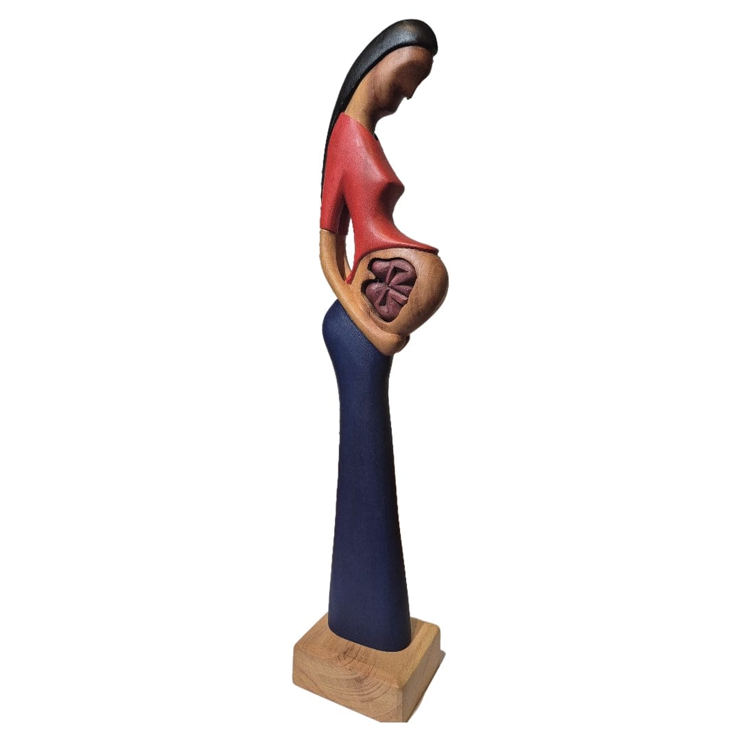 Escultura Gestante Madeira gêmeos color