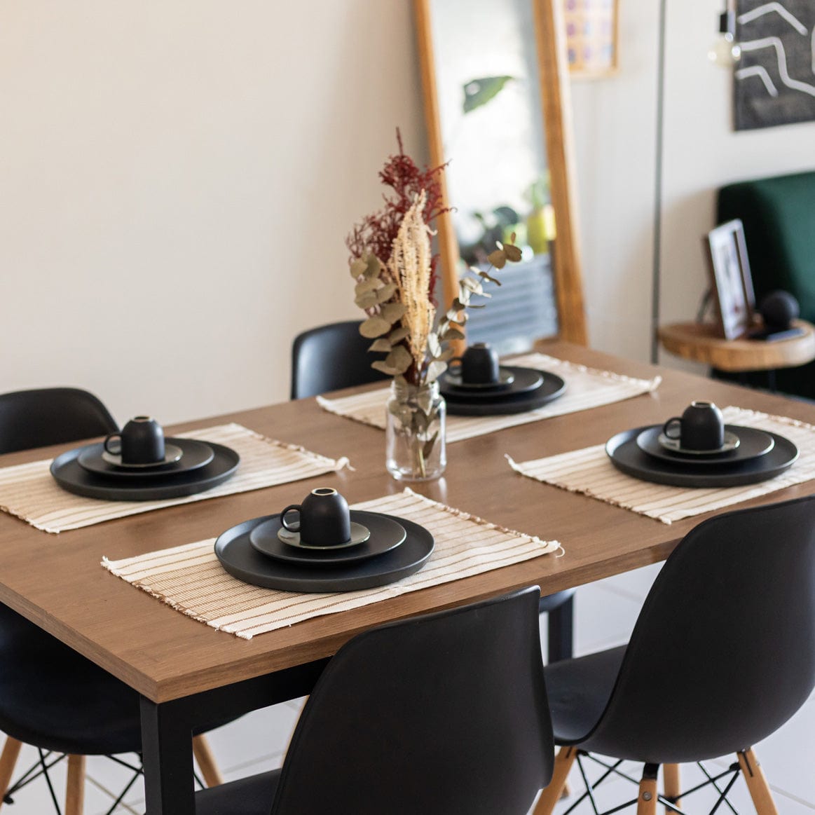 Jogo Americano com 7 Peças - Cru com Listras