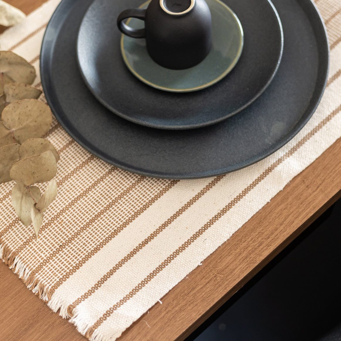 Jogo Americano com 7 Peças - Cru com Listras