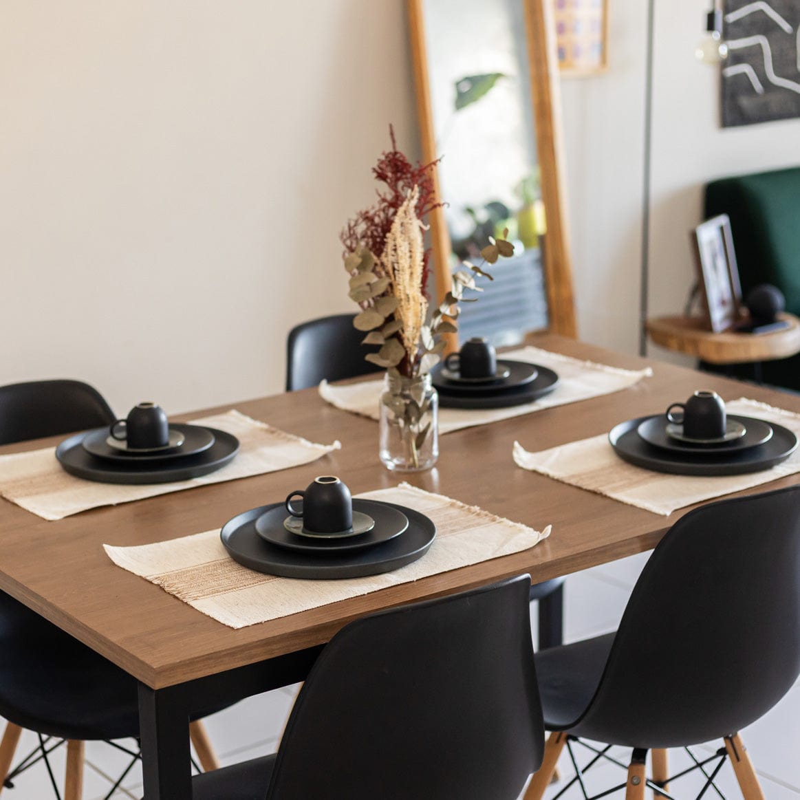 Jogo Americano com 7 Peças - Cru com Listras Finas