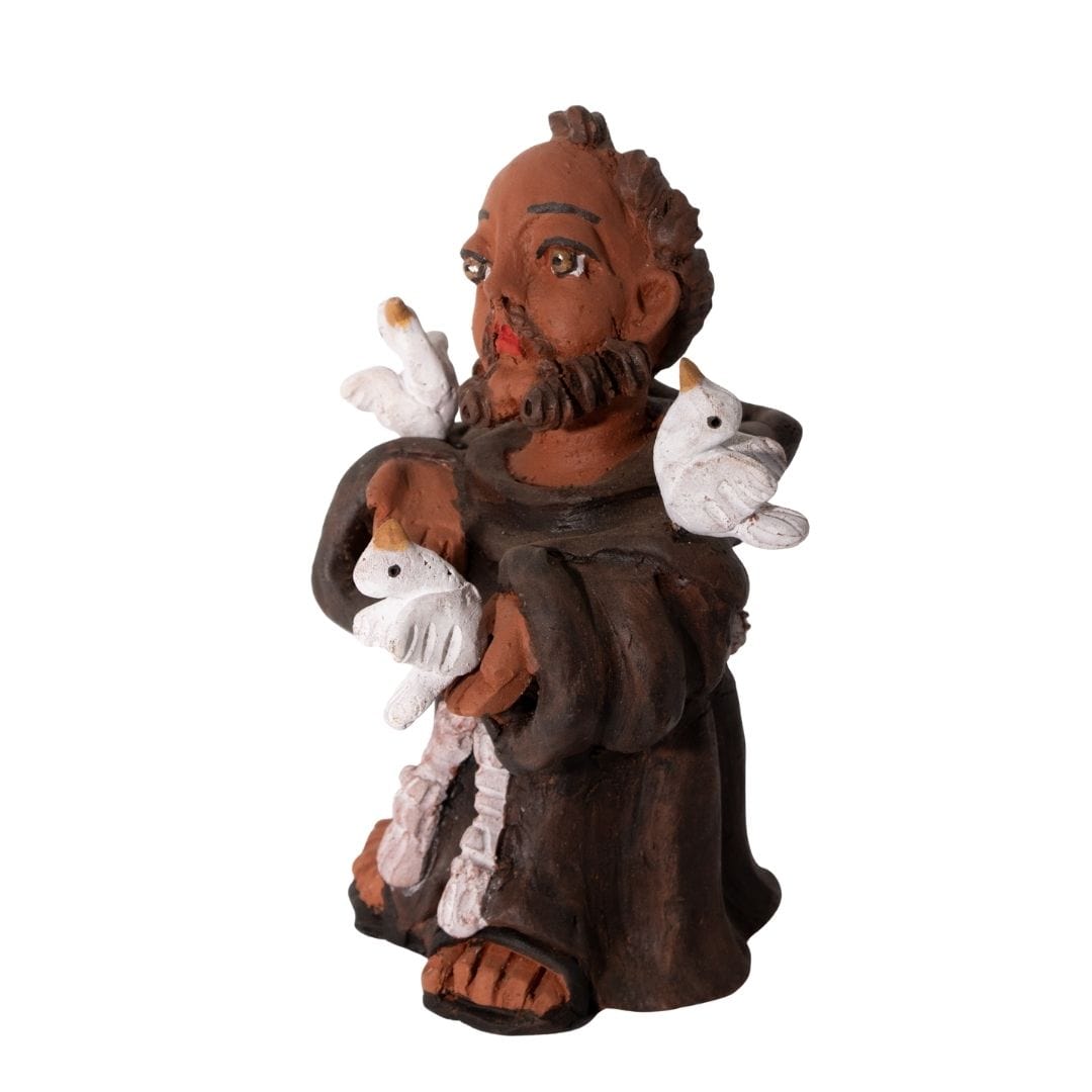 Escultura São Francisco com Aves em Barro