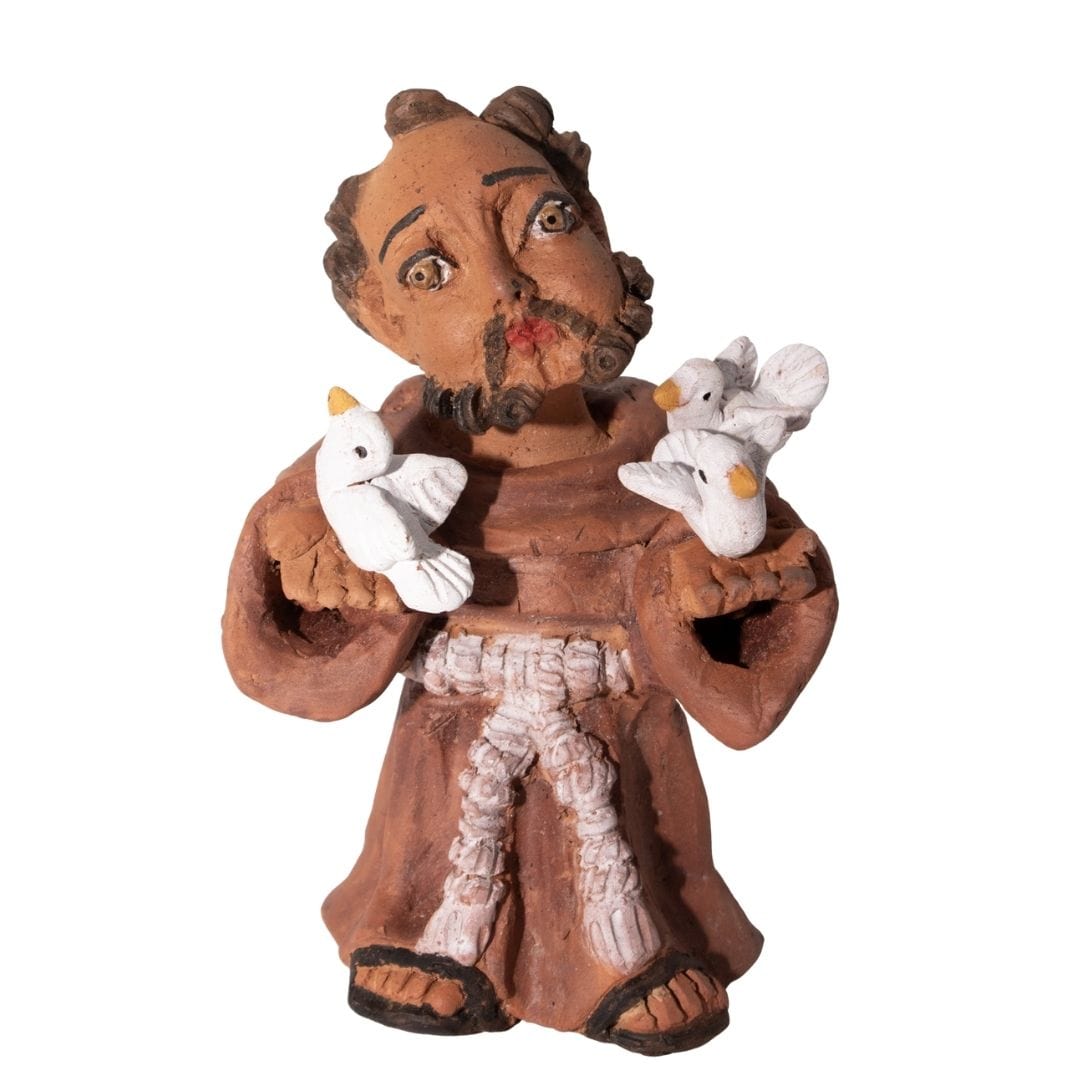 Escultura São Francisco com Aves  em Barro