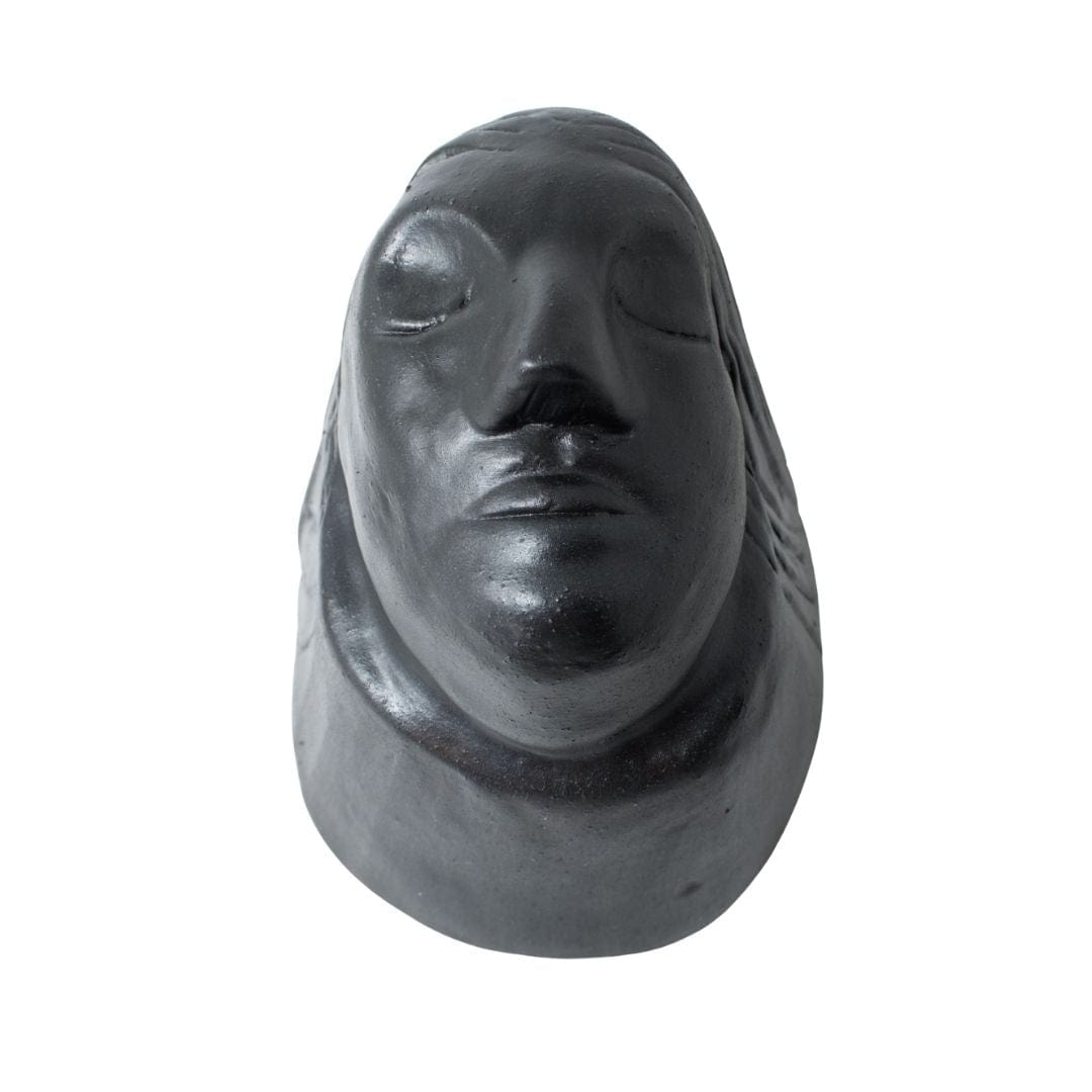 Escultura Cabeça de Damião em Cerâmica Preta