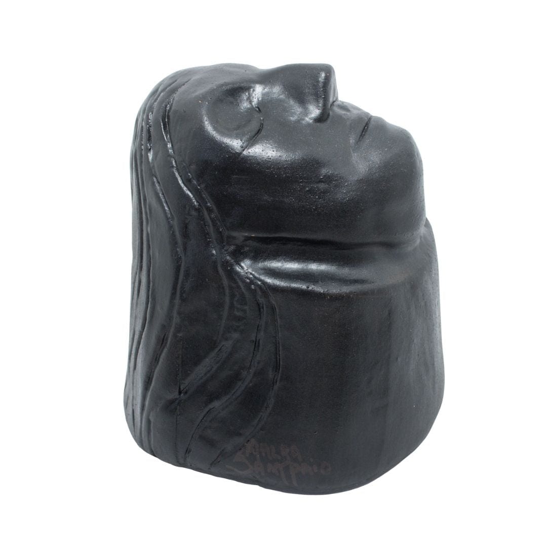 Escultura Cabeça de Damião em Cerâmica Preta