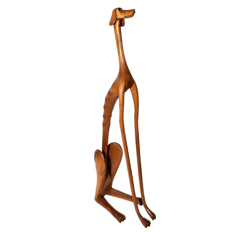 Escultura Cachorro Baleia em Madeira Sentado EXTRA