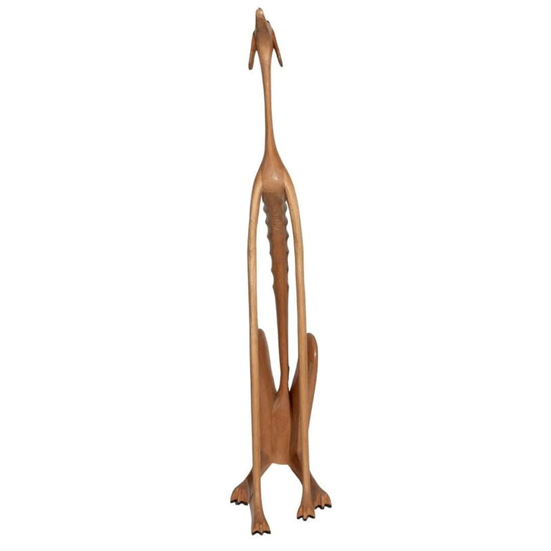 Escultura Cachorro Baleia em Madeira Sentado Olhando para Cima EXTRA