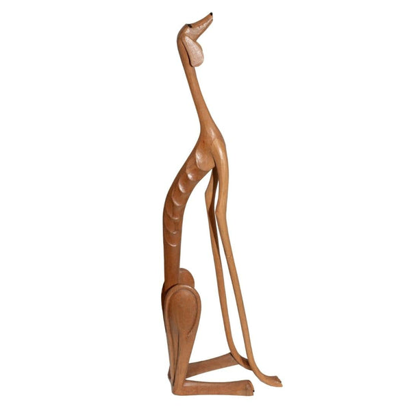Escultura Cachorro Baleia em Madeira Sentado Olhando para Cima EXTRA