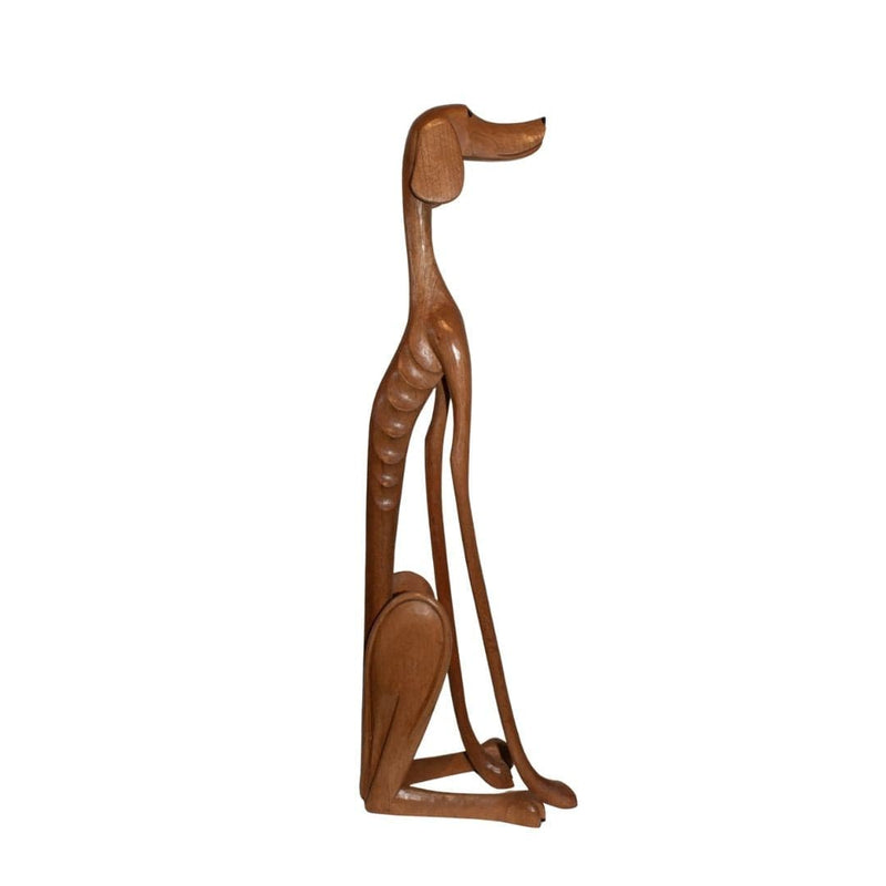 Escultura Cachorro Baleia em Madeira Sentado Olhando para Frente 1M