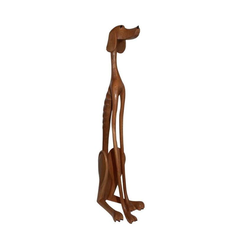 Escultura Cachorro Baleia em Madeira Sentado Olhando para Frente 1M