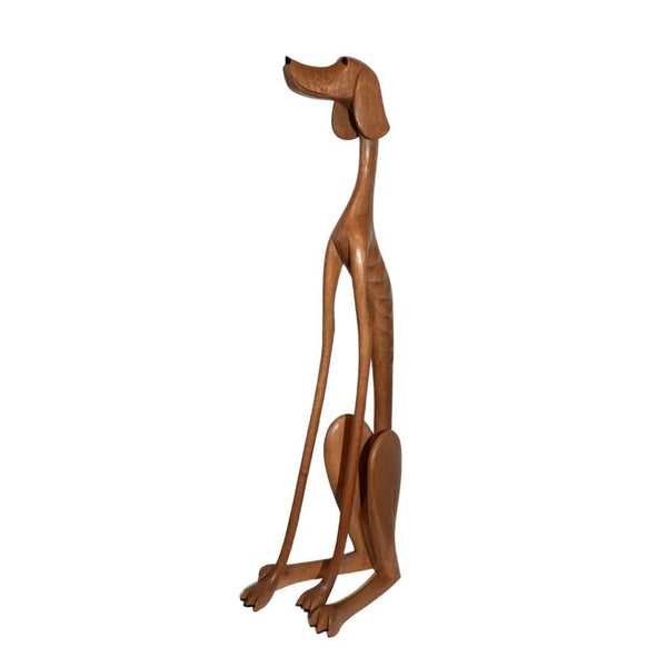 Escultura Cachorro Baleia em Madeira Sentado Olhando para Frente 1M