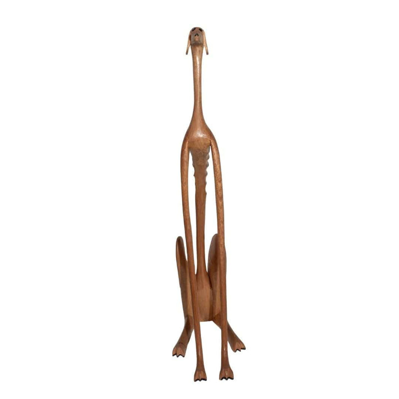Escultura Cachorro Baleia em Madeira Sentado Olhando para Frente EXTRA