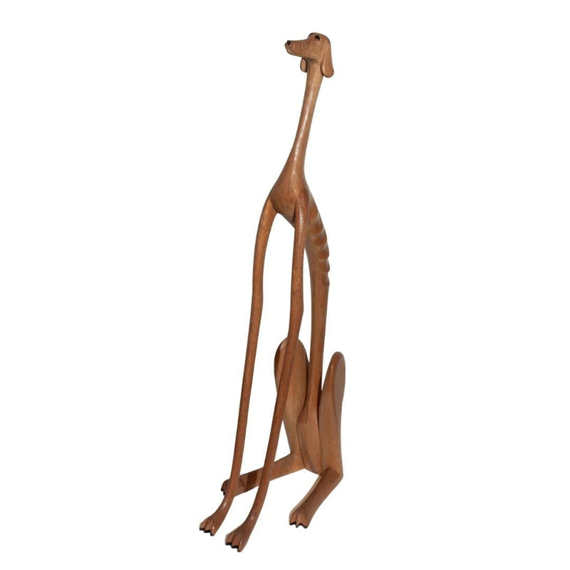 Escultura Cachorro Baleia em Madeira Sentado Olhando para Frente EXTRA
