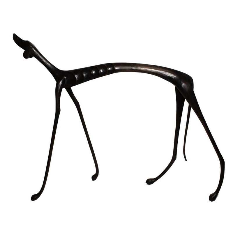 Escultura Cachorro Baleia preto em Madeira andando EXTRA