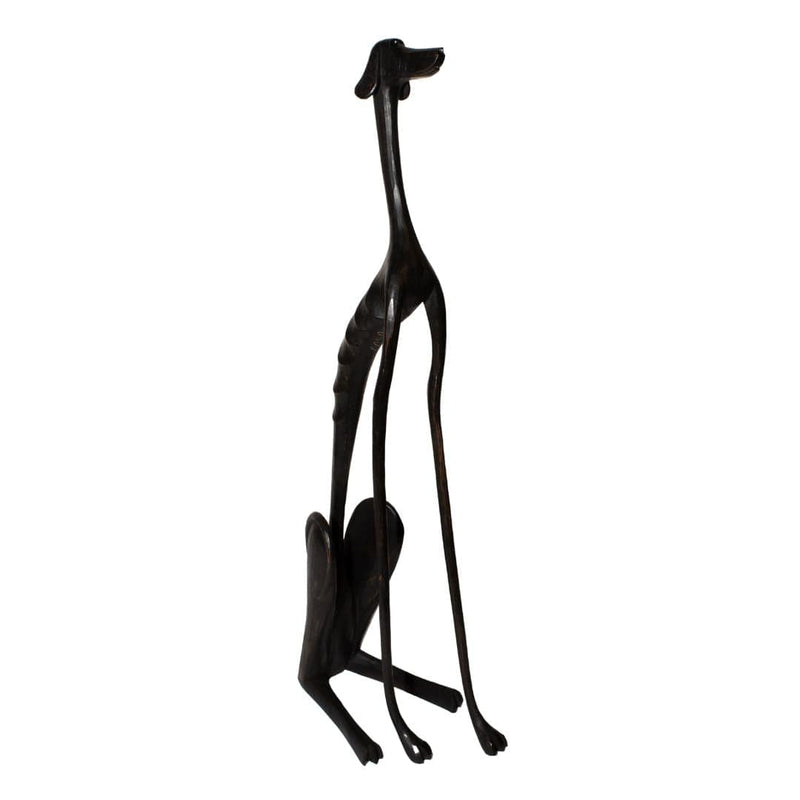 Escultura Cachorro Baleia preto em Madeira Sentado Olhando para Frente EXTRA